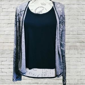 Gray white & black Floral Top
